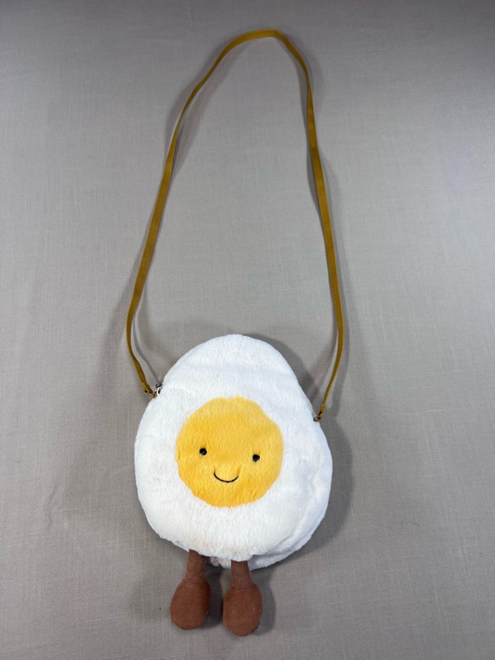 Jellycat Amuseable Happy Boiled Egg Crossbody Bag Plush White Yellow London - Picture 2 of 13